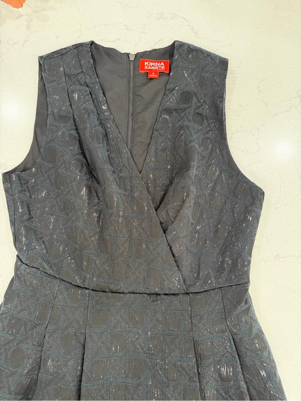 Kirna Zabete Black Textured V-Neck Fit-and-Flare Mini Dress - Picture 3 of 10